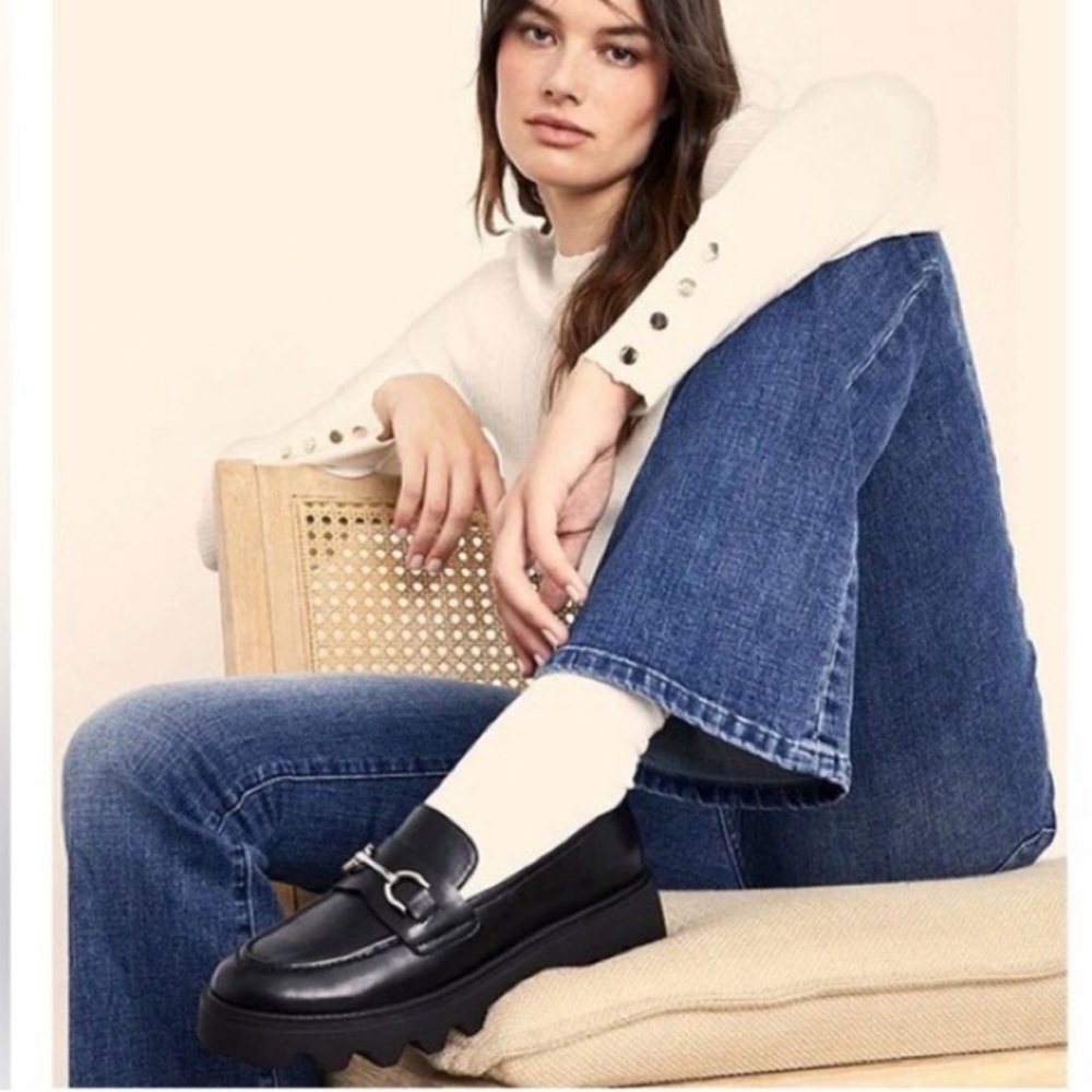 Chelsea & Violet Vera Leather Slip On Lug Sole Platform Loafers in Black.